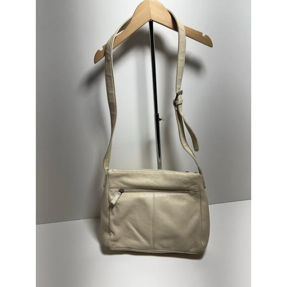 Stone Mountain Leather Ivory Crossbody Handbag Minimalist Quiet Luxury Zippered - Picture 1 of 10